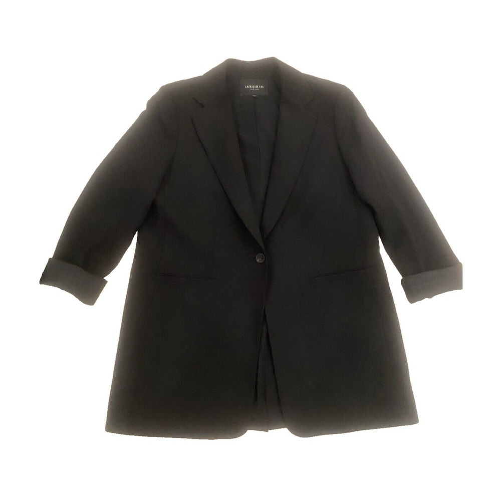 Lafayette 148 New York Black Wool Blazer Single Button Suit Jacket Size 8